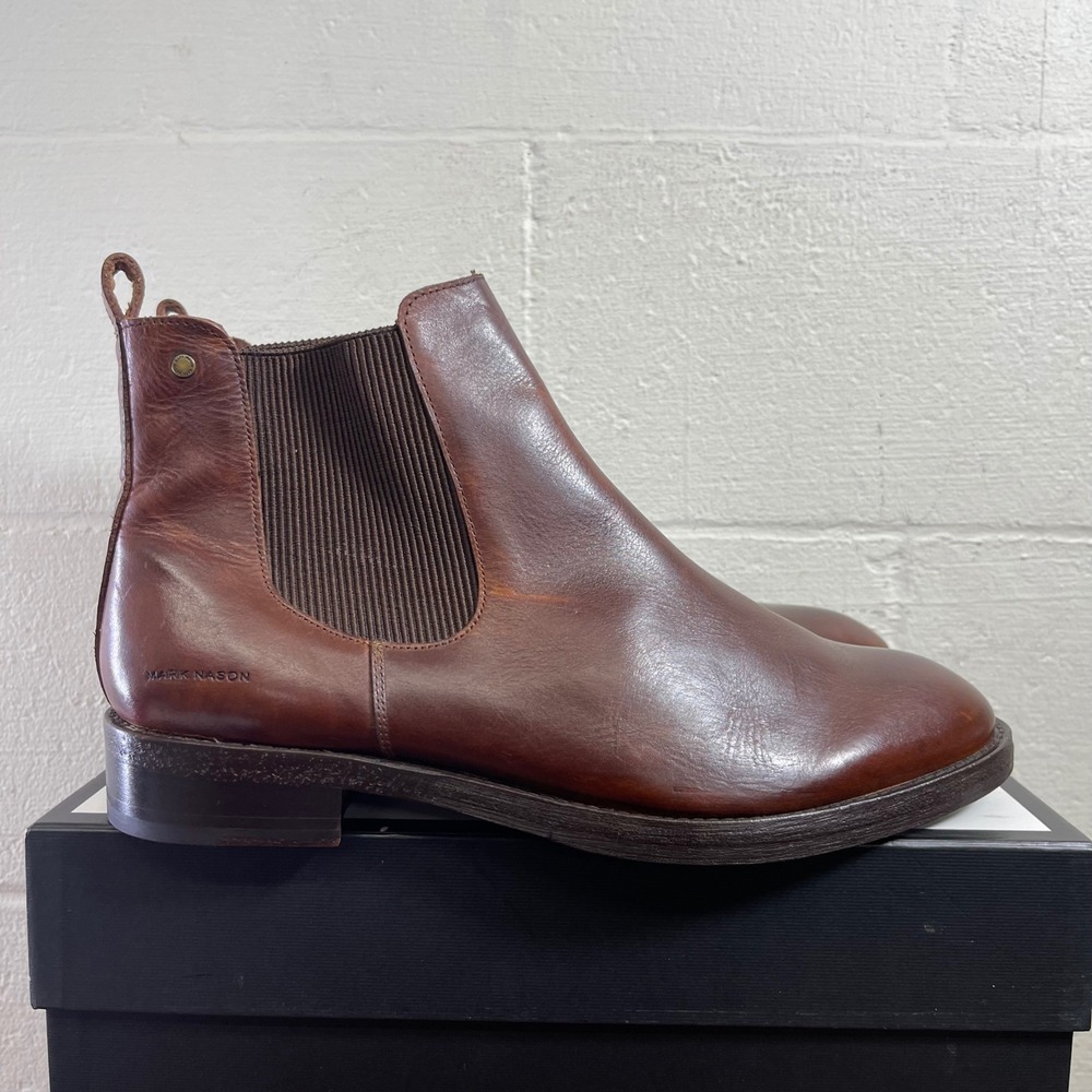Mark Nason‎ Eastwood Franco Brown Leather Chelsea Boots Pull On Men's Size 13 US